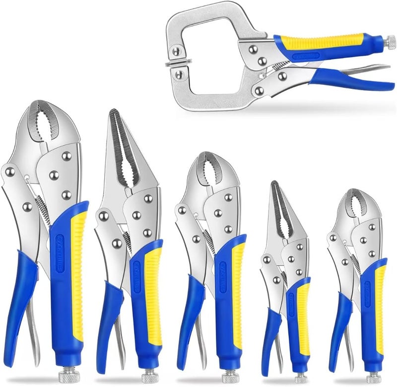 Evertools Locking Pliers Set,5"/7"/10" Curved Jaw Vise Grip,6-1/2"and 9-1/2" Needle Nose Vice Grips, 6" C-Clamp for Woodworking, Metal Working and Welding - Image 1